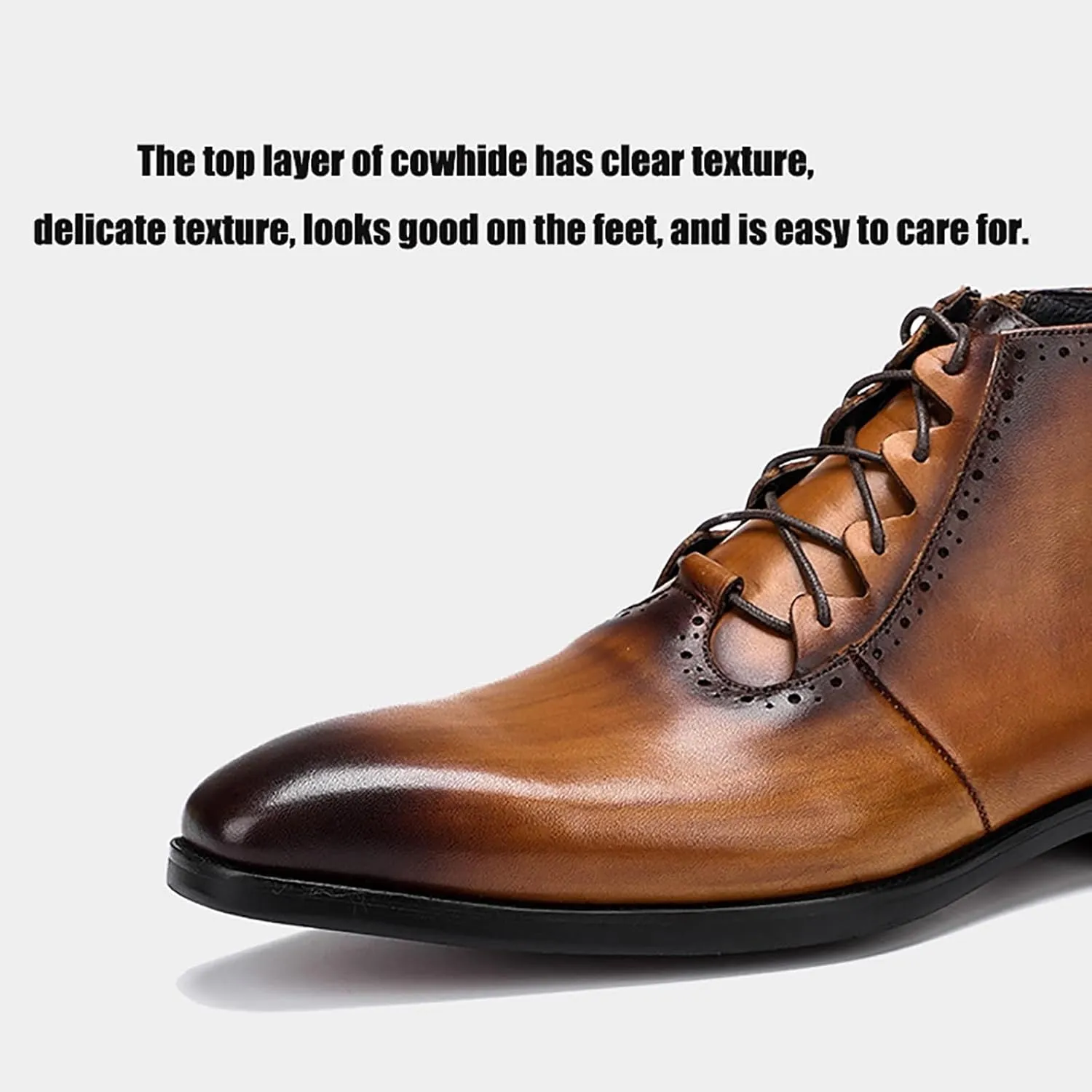 Men's Leather Boots For Business And Casual Wear Premium Cowhide Upper, Breathable Lining, Anti-Slip Rubber Sole For Office Weddings Leisure Outings