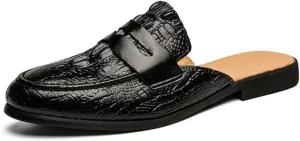 Mens Leather Slip On Mules Sandals Lightweight Retro Smoking Slippers Casual Wingtip Backless Flat Half Loafers for Formal Business Dress