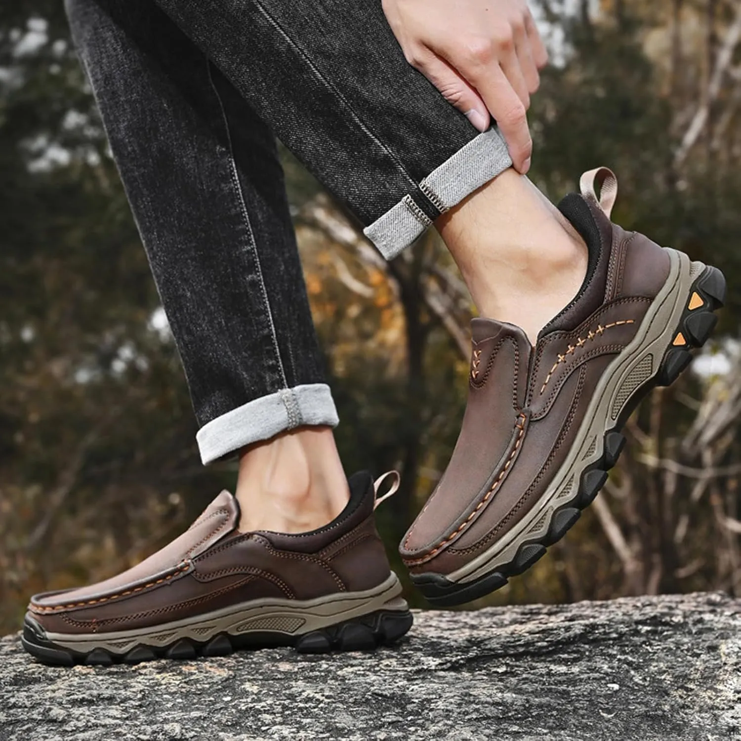Mens Loafer Casual Shoes, Waterproof Oxford, Lightweight Hiking Shoes, Slip on Walking Sneakers for Travel, Camping, Running
