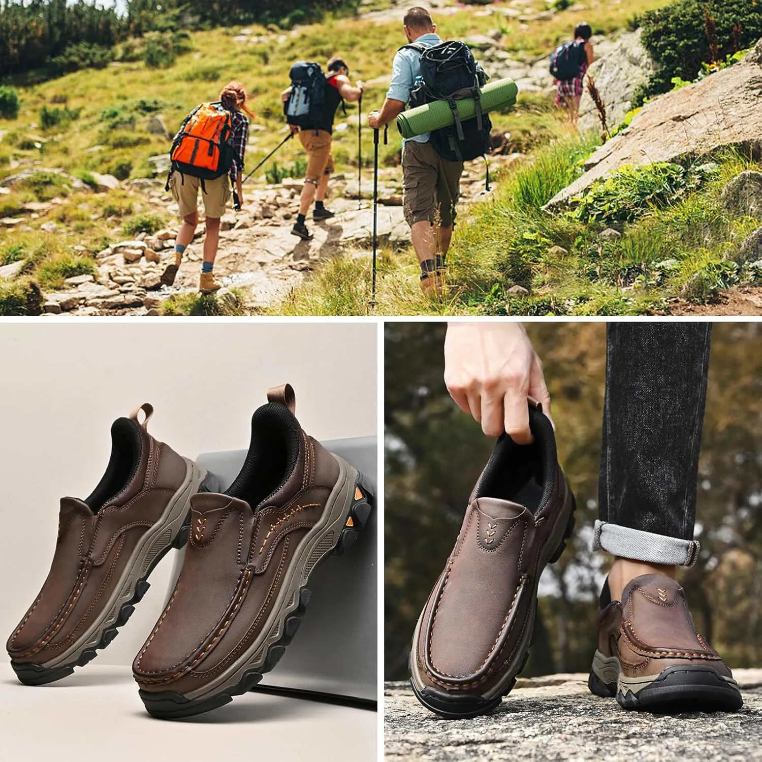 Mens Loafer Casual Shoes, Waterproof Oxford, Lightweight Hiking Shoes, Slip on Walking Sneakers for Travel, Camping, Running