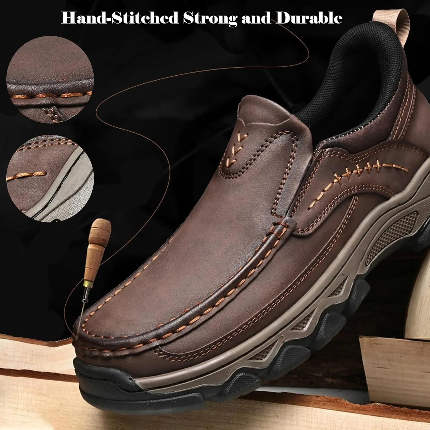 Mens Loafer Casual Shoes, Waterproof Oxford, Lightweight Hiking Shoes, Slip on Walking Sneakers for Travel, Camping, Running