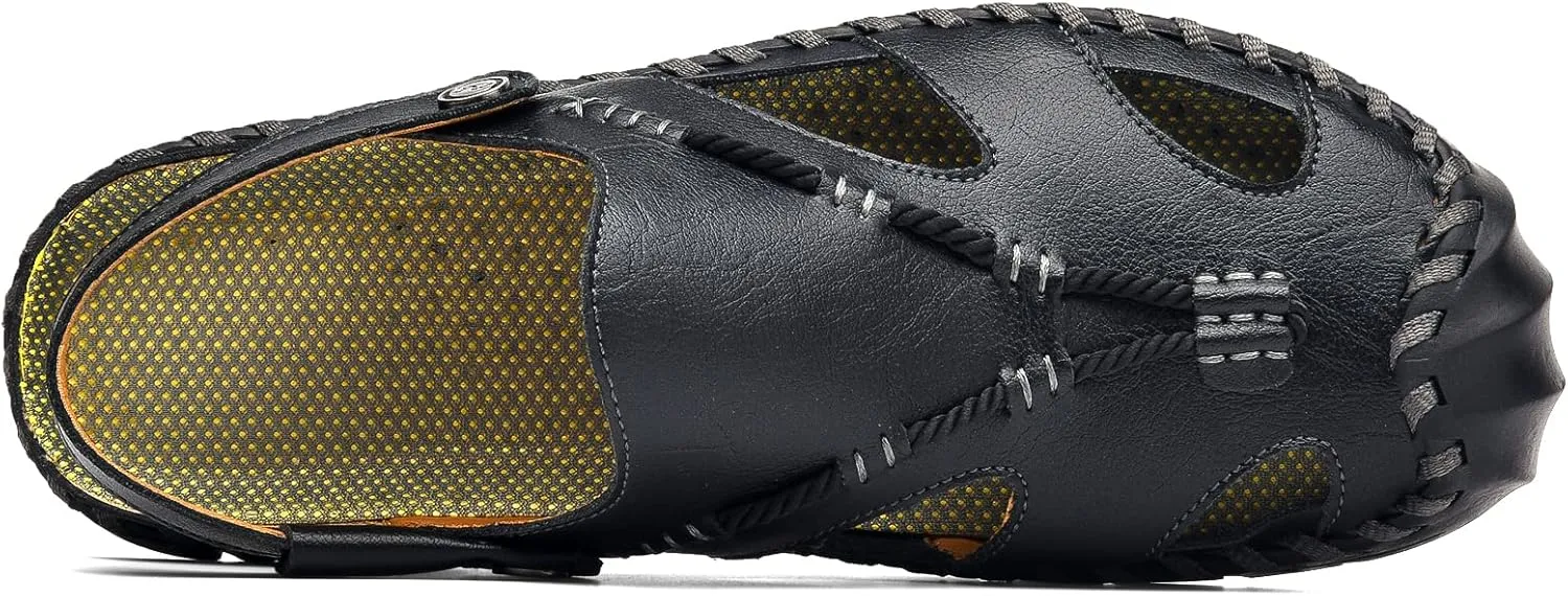 Mens Sandals Leather Closed Toe Outdoor Summer Anti-Slip Beach Sandals
