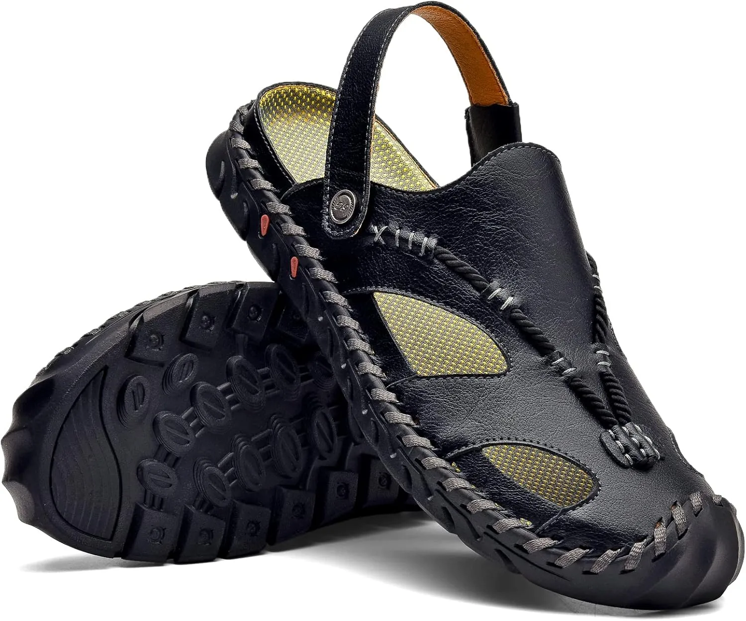 Mens Sandals Leather Closed Toe Outdoor Summer Anti-Slip Beach Sandals