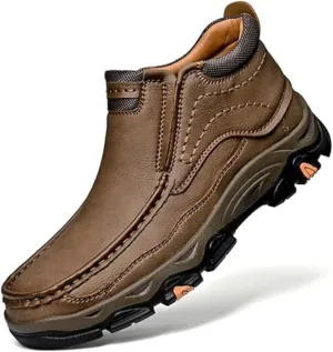 Mens Slip Leather Casual Walking Shoes Comfortable and Classic Outdoor Moccasin Boots Non-Slip Casual Hiking Boots