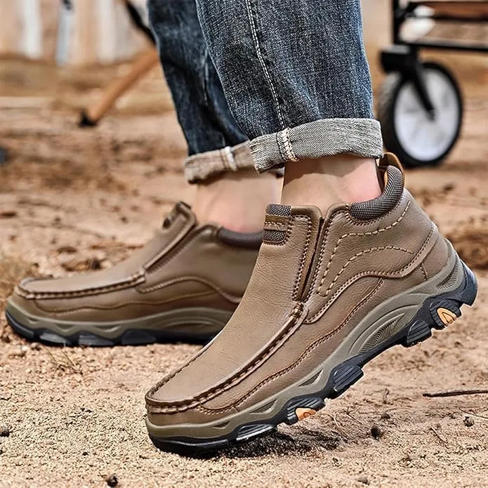 Mens Slip Leather Casual Walking Shoes Comfortable and Classic Outdoor Moccasin Boots Non-Slip Casual Hiking Boots