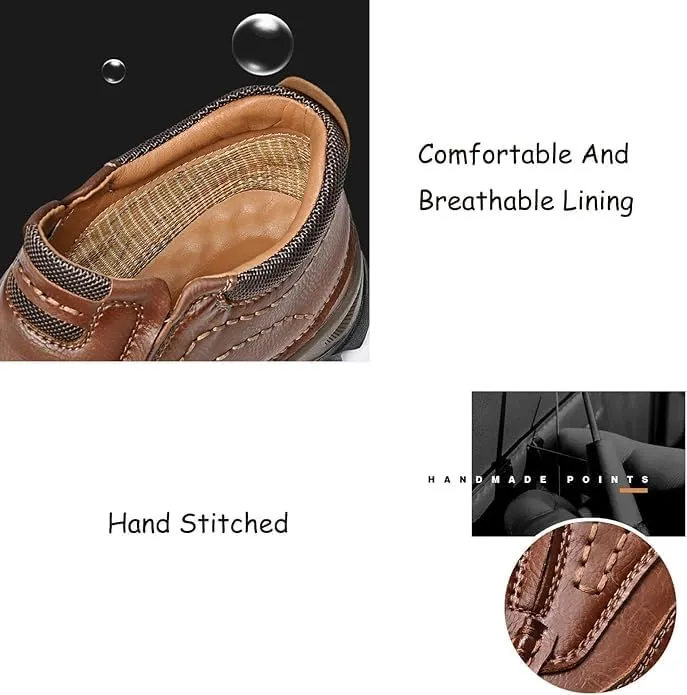 Mens Slip Leather Casual Walking Shoes Comfortable and Classic Outdoor Moccasin Boots Non-Slip Casual Hiking Boots