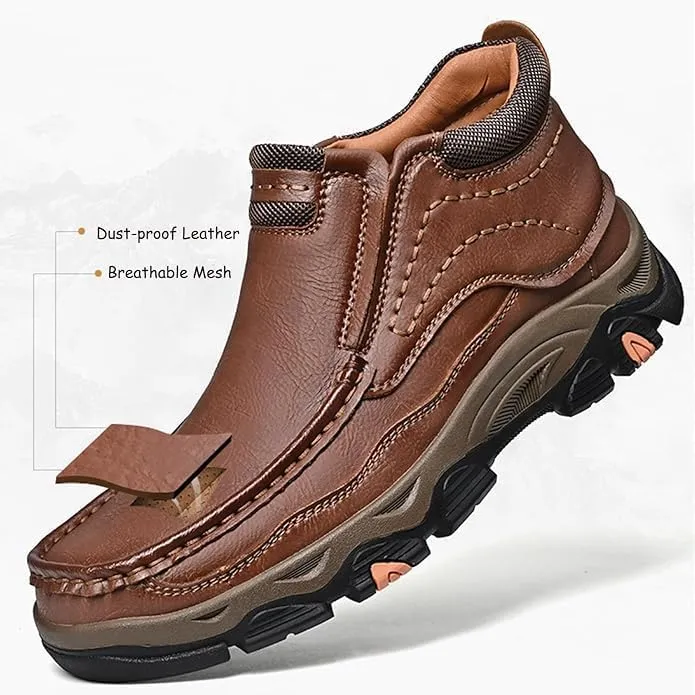 Mens Slip Leather Casual Walking Shoes Comfortable and Classic Outdoor Moccasin Boots Non-Slip Casual Hiking Boots