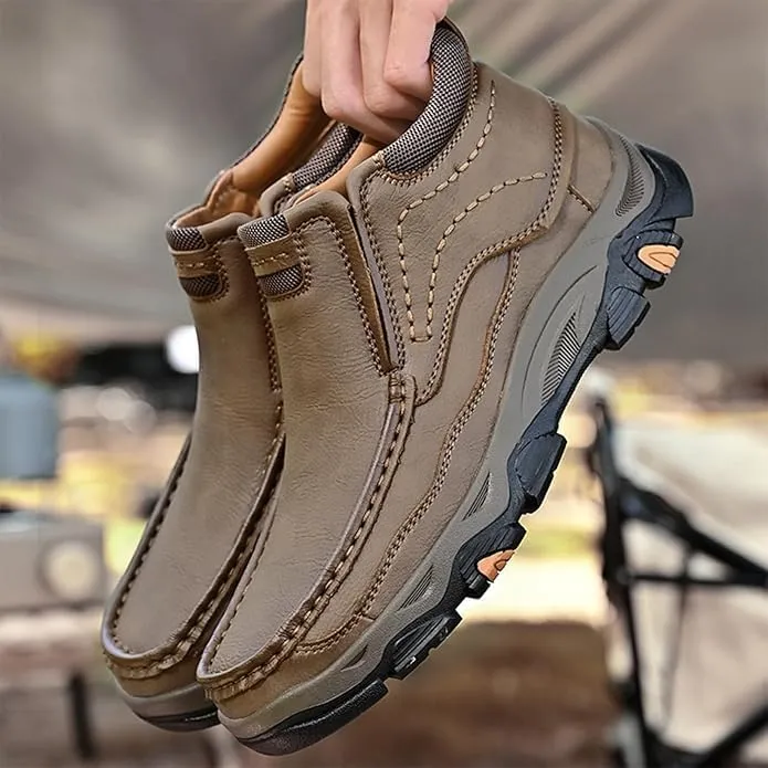 Mens Slip Leather Casual Walking Shoes Comfortable and Classic Outdoor Moccasin Boots Non-Slip Casual Hiking Boots