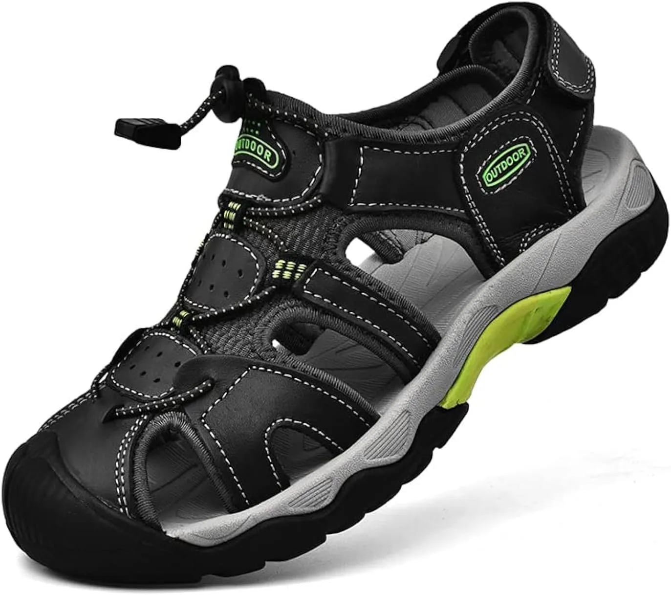 Men's Sport Sandals Outdoor Hiking Leather Closed Toe Sandals Athletic Lightweight Summer Walking Casual Sandals Water Shoes