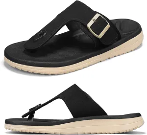 Mens Thong Sandals Adjustable Buckles Open Toe Summer Beach Flip Flops for Men, Soft Cushion Arch Support