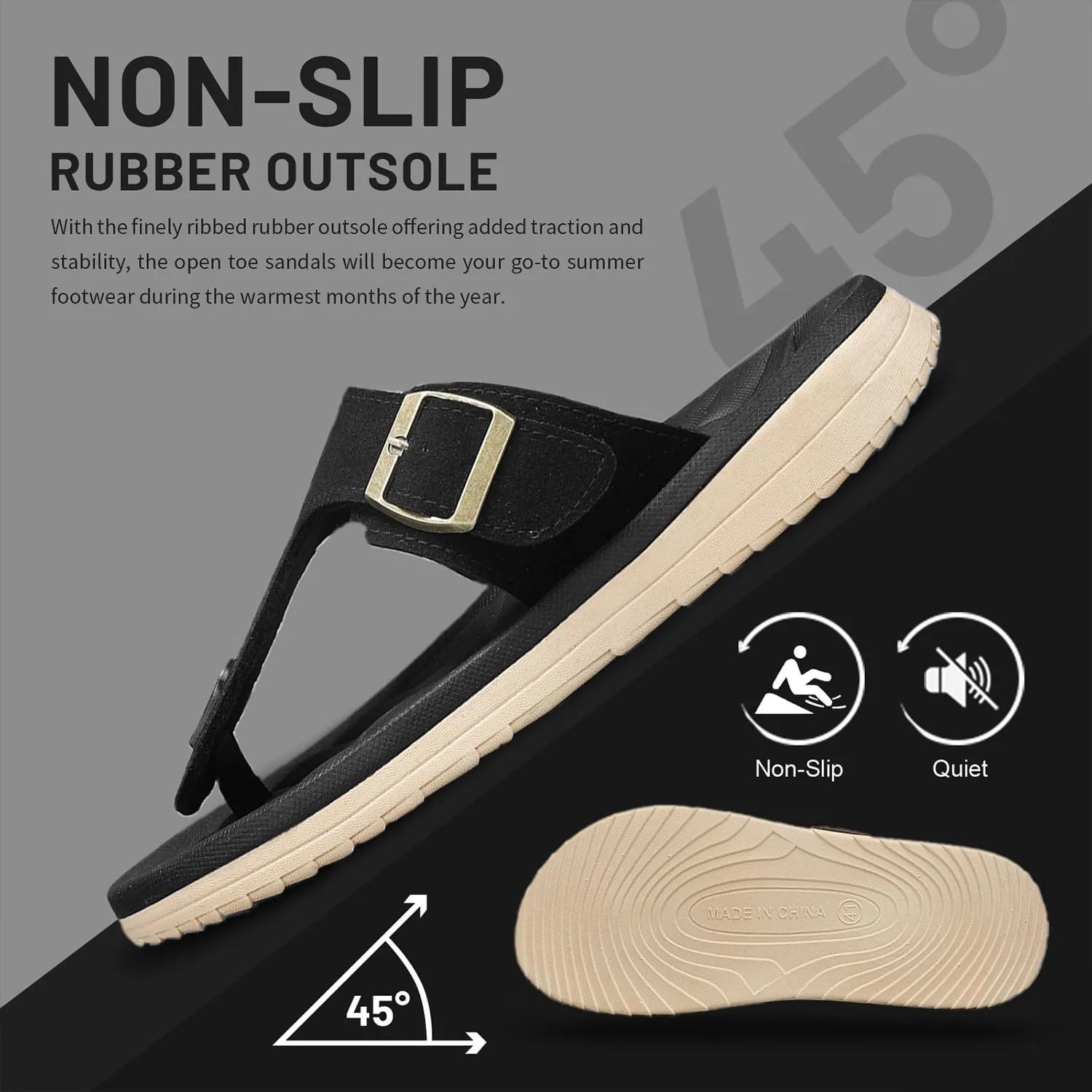 Mens Thong Sandals Adjustable Buckles Open Toe Summer Beach Flip Flops for Men, Soft Cushion Arch Support