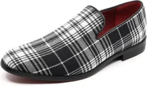 Men's Vintage Plaid Fashion Smoking Slipper Dress Tuxedo Loafers Slip On Shoes SM-50