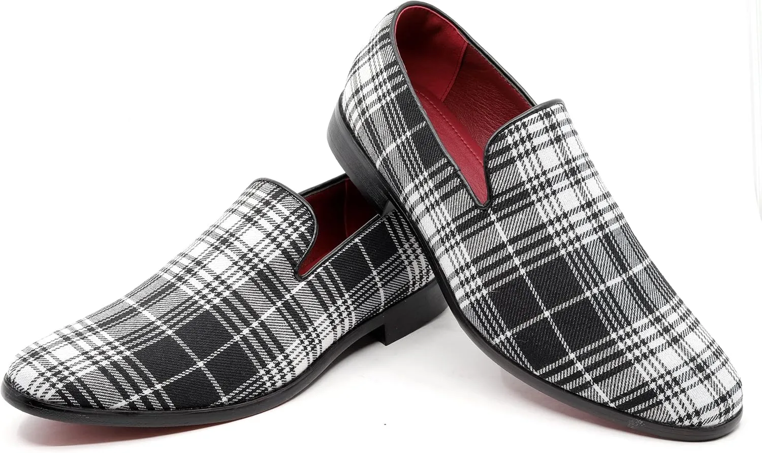 Men's Vintage Plaid Fashion Smoking Slipper Dress Tuxedo Loafers Slip On Shoes SM-50