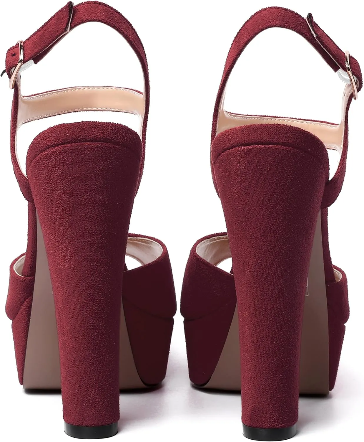 MERRORI Womens Ankle Strap Platform Fashion Party Solid Peep Toe Buckle Matte Chunky High Heel Sandals 5 Inch