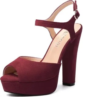 MERRORI Womens Ankle Strap Platform Fashion Party Solid Peep Toe Buckle Matte Chunky High Heel Sandals 5 Inch