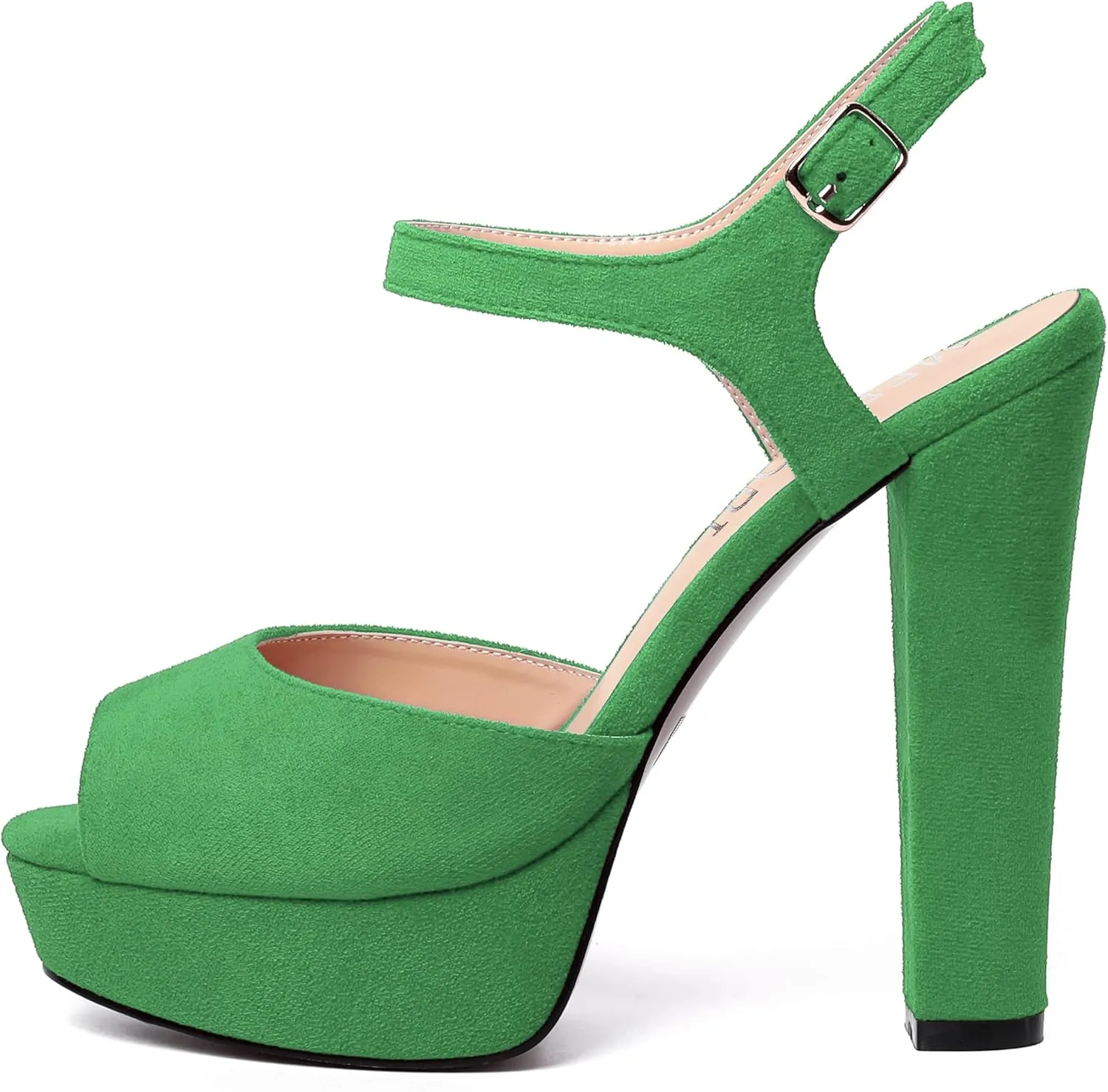 MERRORI Womens Ankle Strap Platform Fashion Party Solid Peep Toe Buckle Matte Chunky High Heel Sandals 5 Inch