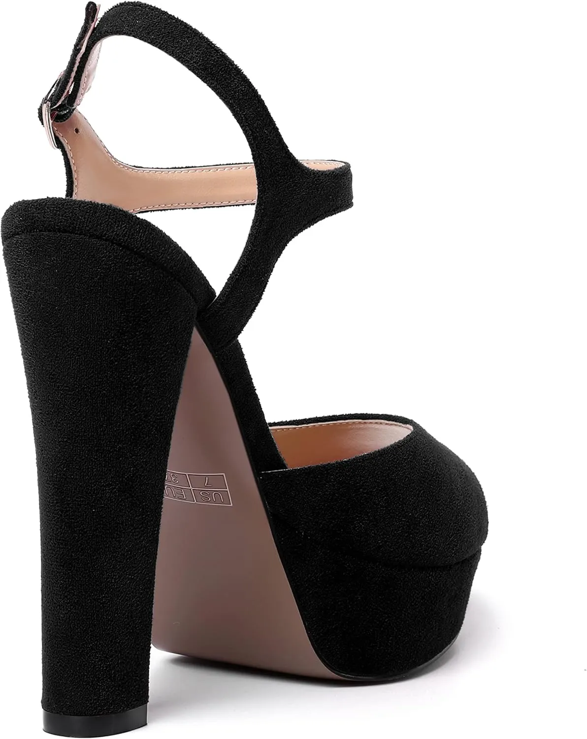MERRORI Womens Ankle Strap Platform Fashion Party Solid Peep Toe Buckle Matte Chunky High Heel Sandals 5 Inch