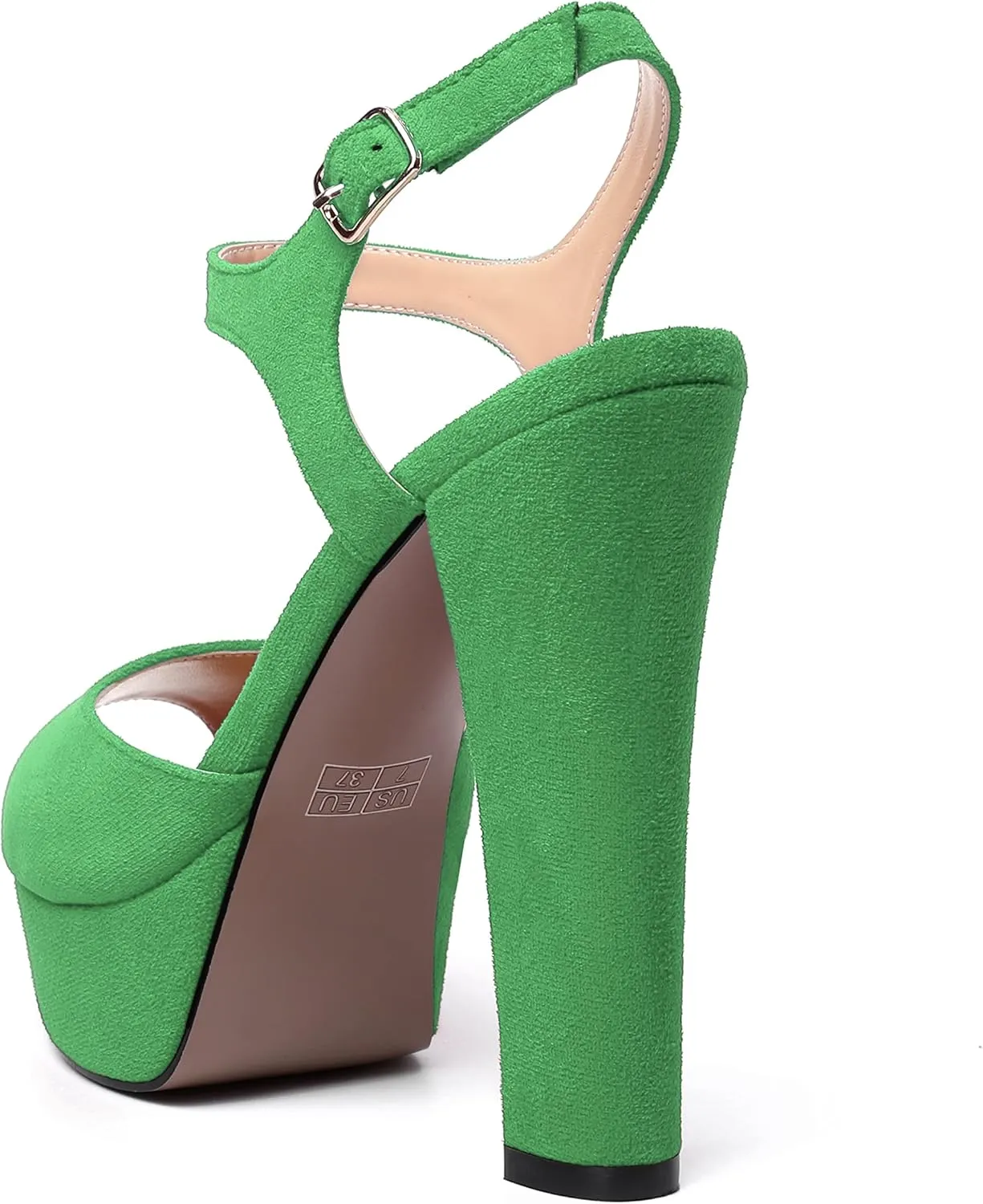 MERRORI Womens Ankle Strap Platform Fashion Party Solid Peep Toe Buckle Matte Chunky High Heel Sandals 5 Inch