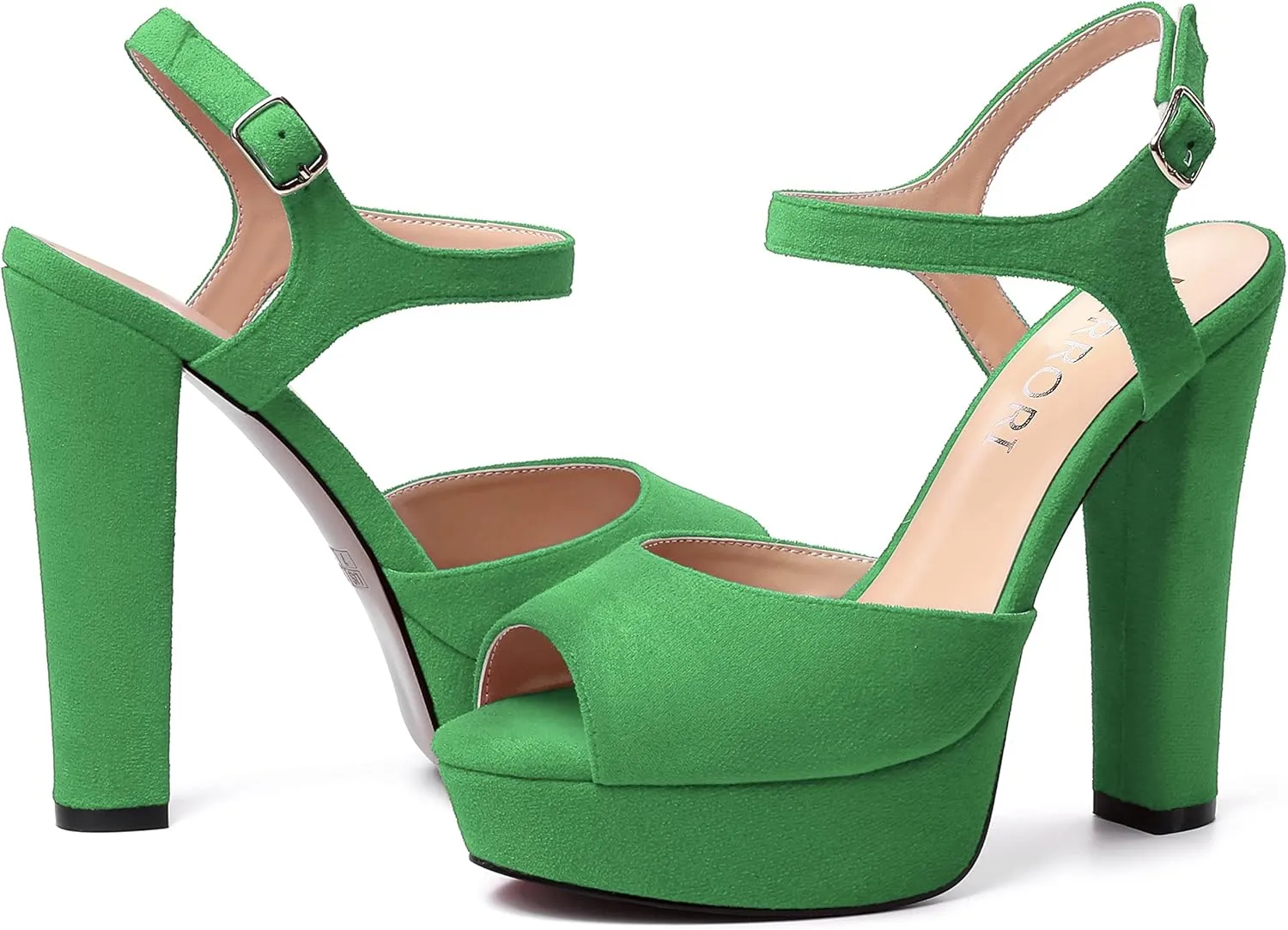 MERRORI Womens Ankle Strap Platform Fashion Party Solid Peep Toe Buckle Matte Chunky High Heel Sandals 5 Inch