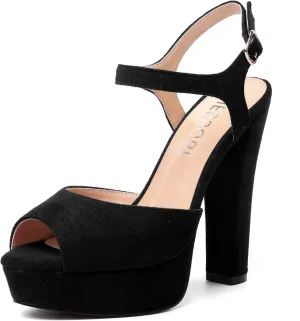 MERRORI Womens Ankle Strap Platform Fashion Party Solid Peep Toe Buckle Matte Chunky High Heel Sandals 5 Inch
