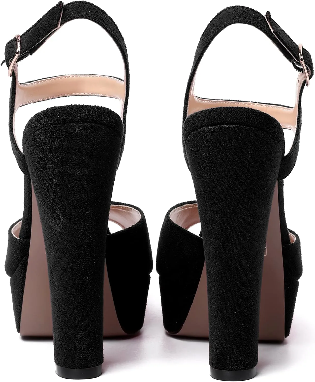 MERRORI Womens Ankle Strap Platform Fashion Party Solid Peep Toe Buckle Matte Chunky High Heel Sandals 5 Inch