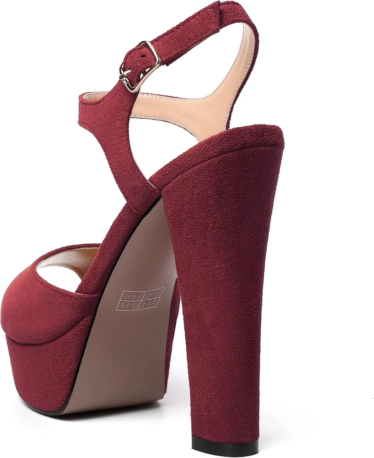 MERRORI Womens Ankle Strap Platform Fashion Party Solid Peep Toe Buckle Matte Chunky High Heel Sandals 5 Inch