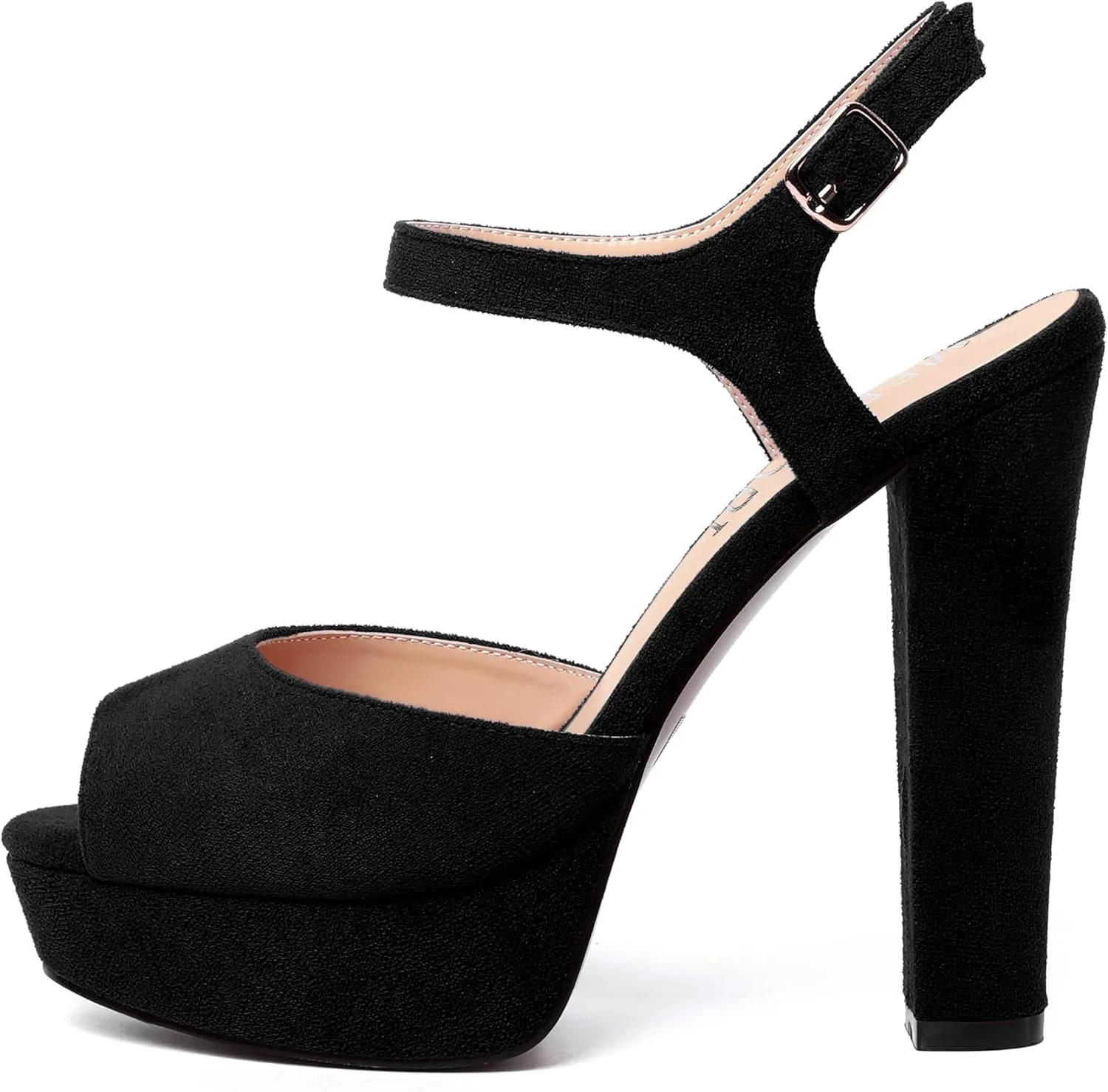 MERRORI Womens Ankle Strap Platform Fashion Party Solid Peep Toe Buckle Matte Chunky High Heel Sandals 5 Inch