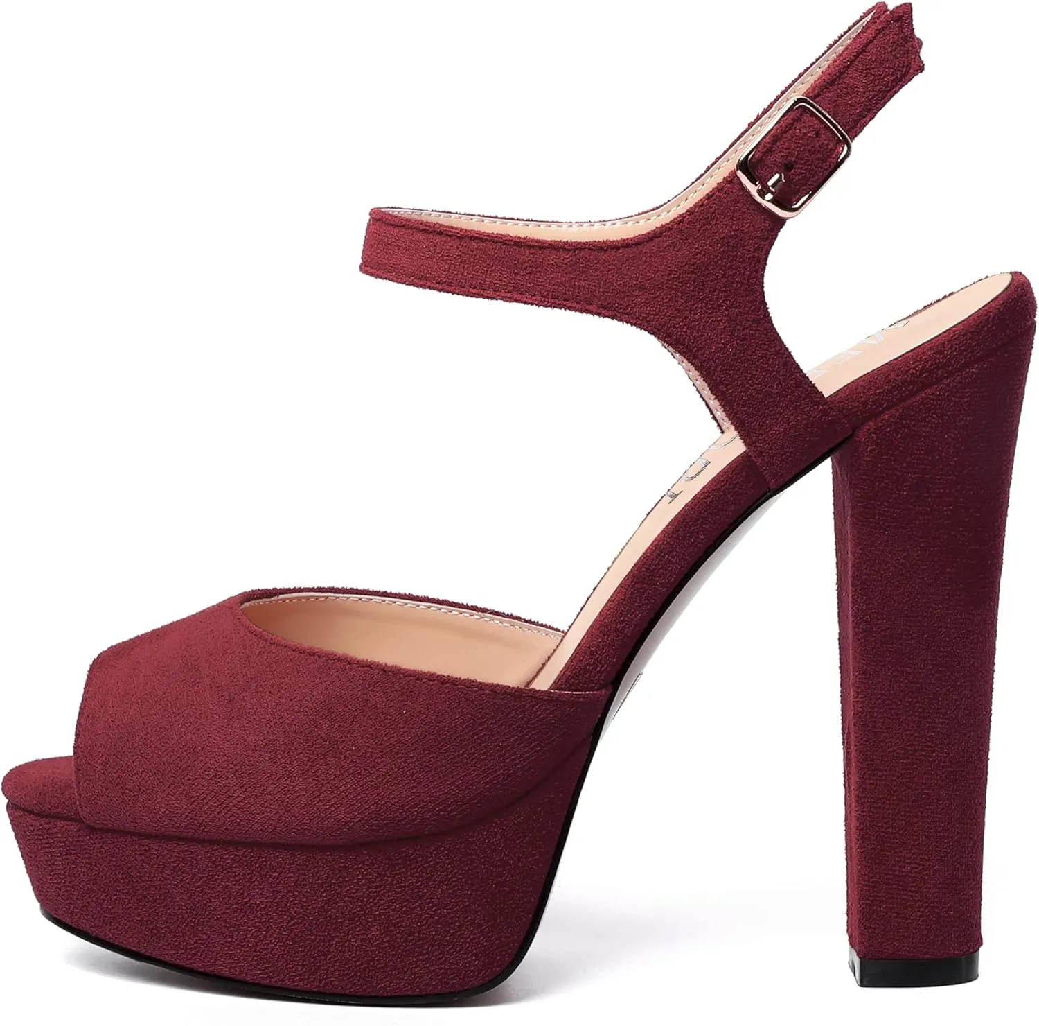 MERRORI Womens Ankle Strap Platform Fashion Party Solid Peep Toe Buckle Matte Chunky High Heel Sandals 5 Inch
