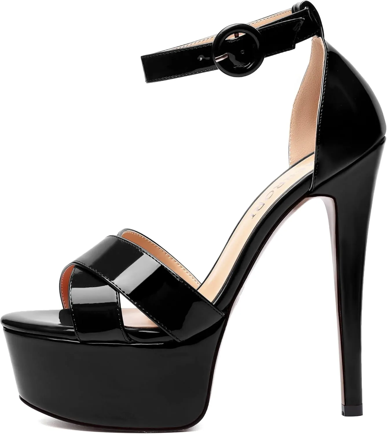 MERRORI Womens Party Open Toe Sexy Ankle Strap Buckle Patent Stiletto High Heel Sandals 6 Inch