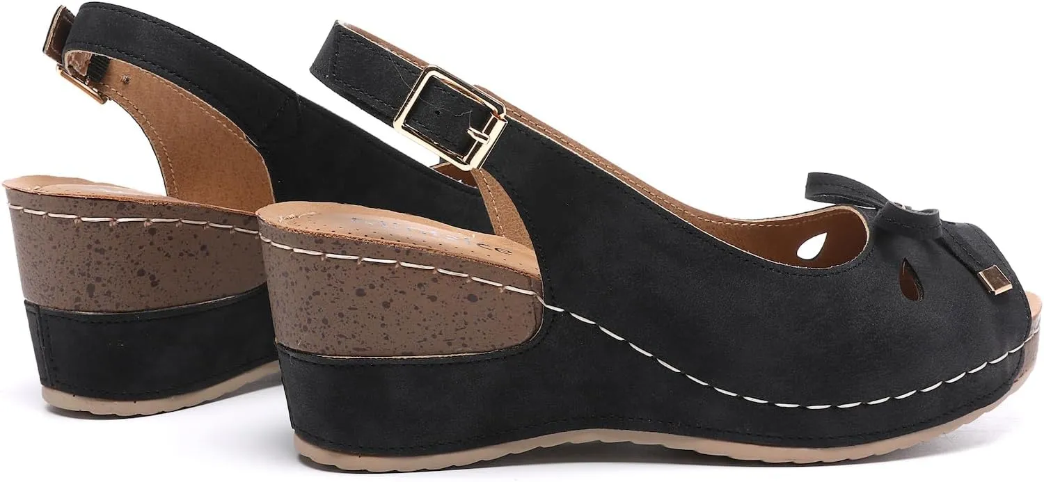 Mintzice Women's Peep Toe Casual Comfortable Ankle Strap Dressy Wedge Sandals