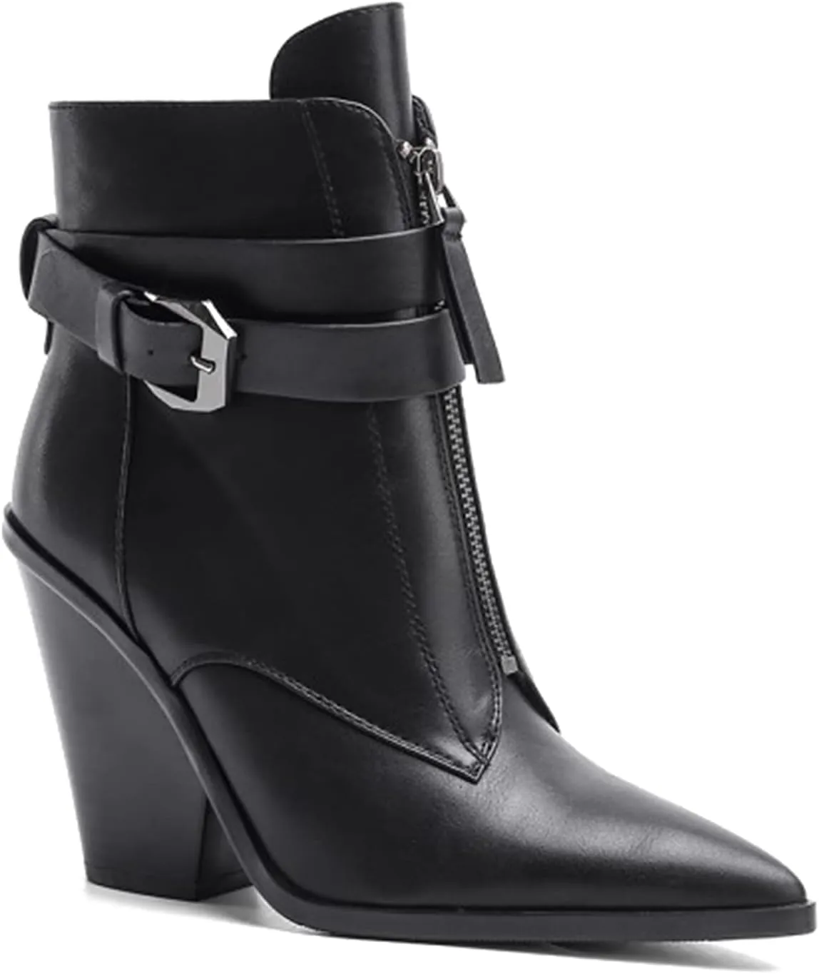 MOOMMO Women Chunky Heel Western Booties Pointed Toe Buckle Strap Crocodile Pattern Front Zipper Ankle Boots Cowboy 4 Inch High Stacked Heel Animal Print Wild Cool Party Club Winter 5-11 M US
