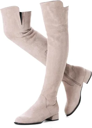 Mtzyoa Women Over The Knee Boots Suede Thigh High Low Block Heel Stretch OTK Walking Comfort