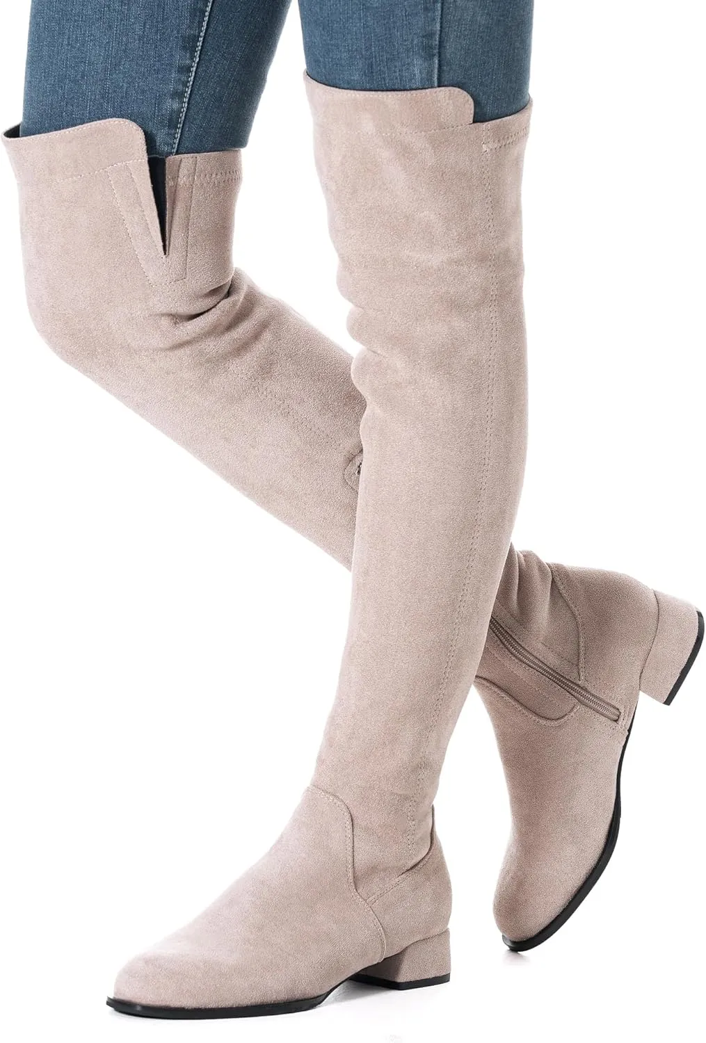 Mtzyoa Women Over The Knee Boots Suede Thigh High Low Block Heel Stretch OTK Walking Comfort