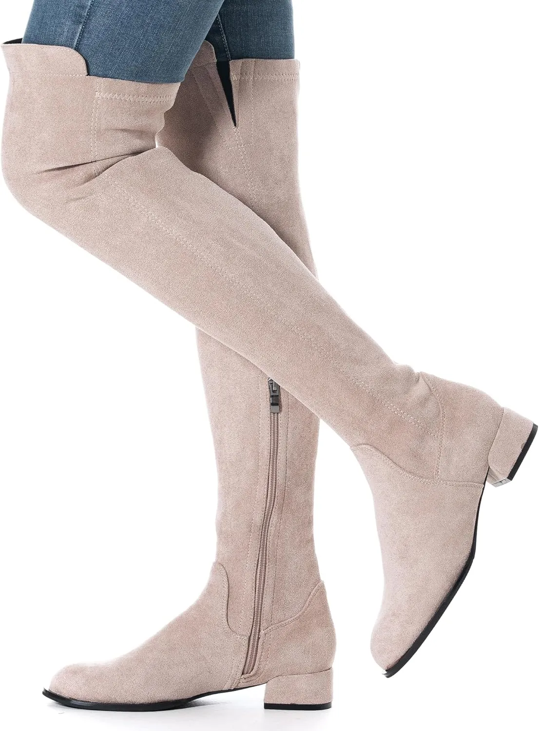 Mtzyoa Women Over The Knee Boots Suede Thigh High Low Block Heel Stretch OTK Walking Comfort