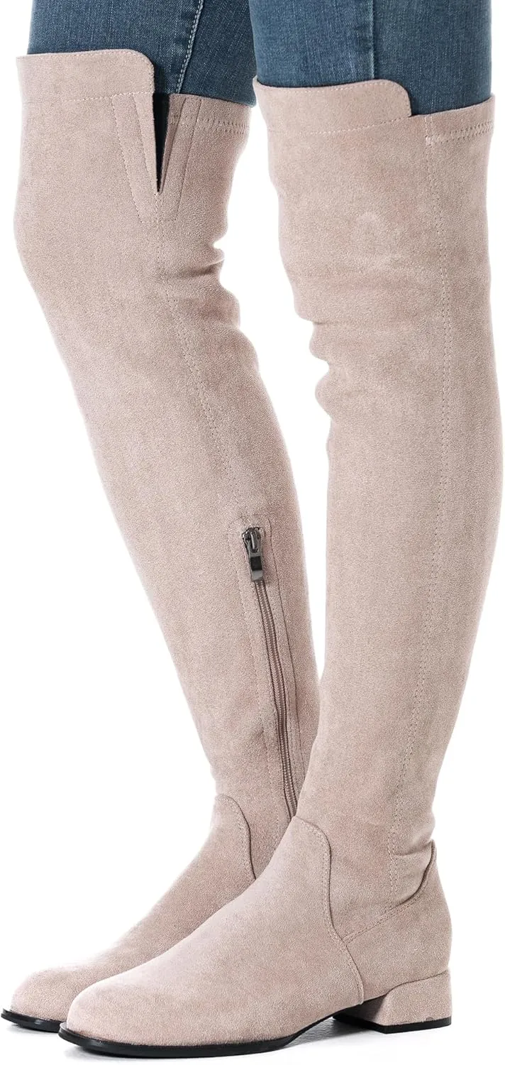 Mtzyoa Women Over The Knee Boots Suede Thigh High Low Block Heel Stretch OTK Walking Comfort