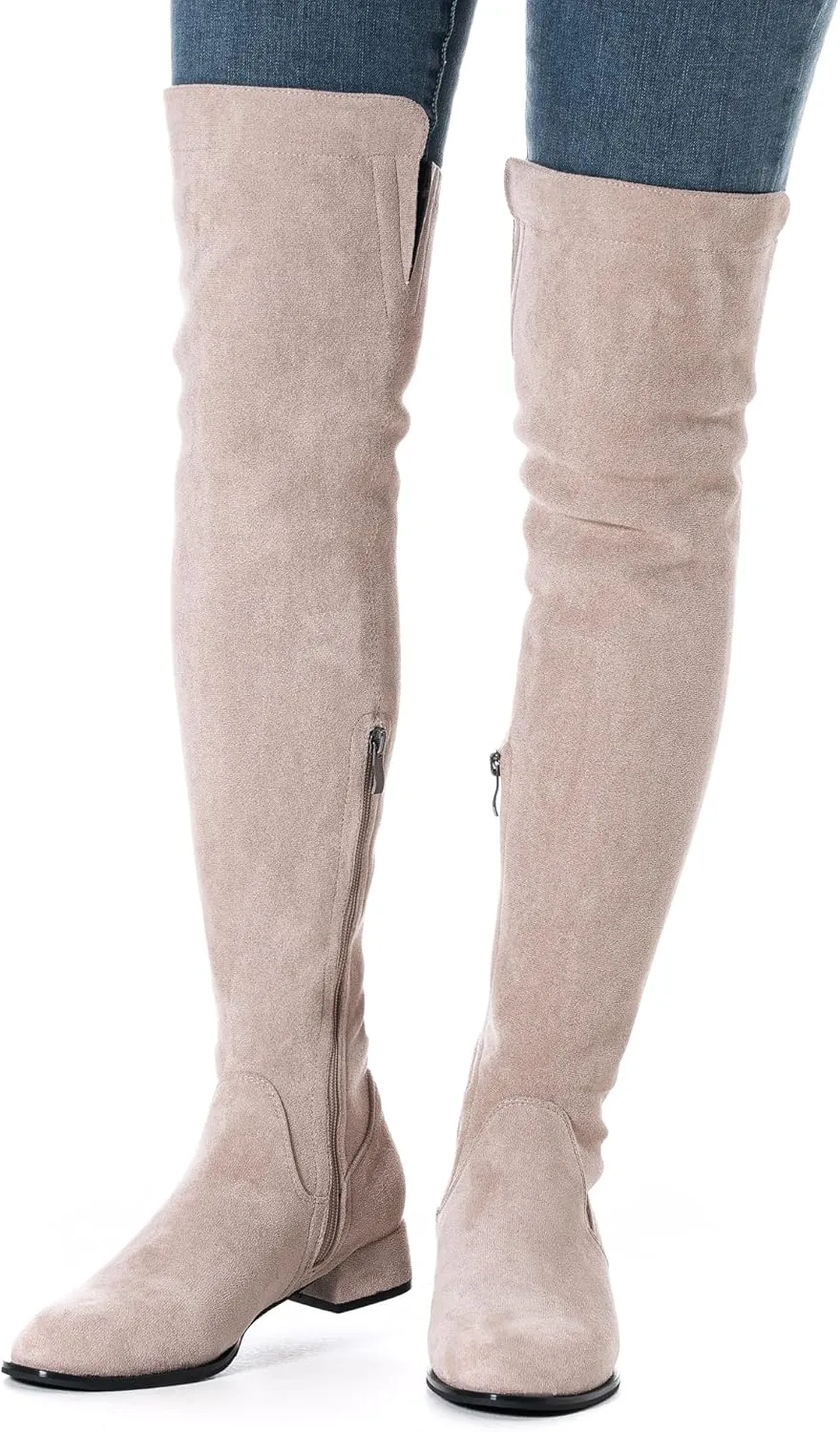 Mtzyoa Women Over The Knee Boots Suede Thigh High Low Block Heel Stretch OTK Walking Comfort
