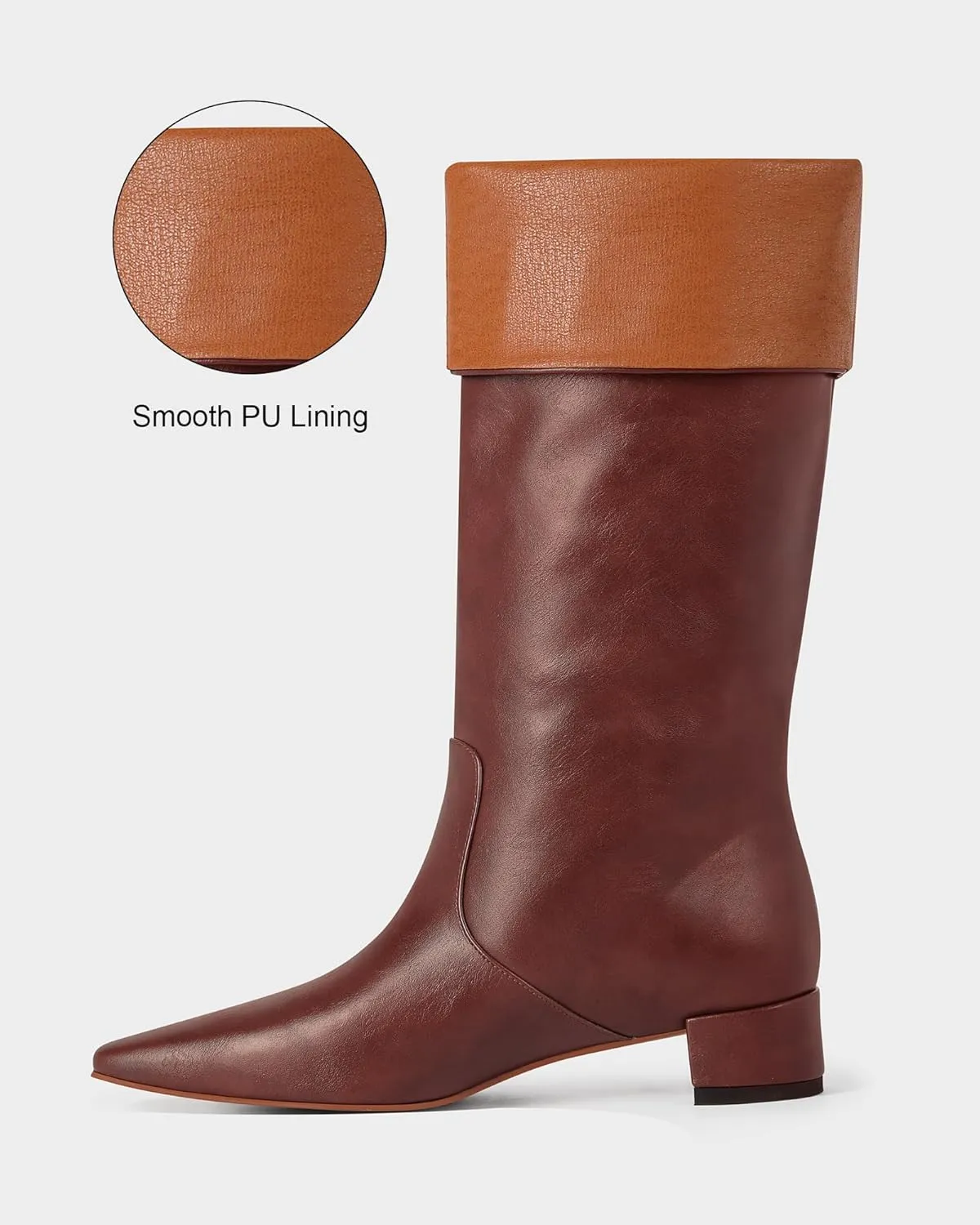 MUCCCUTE Knee High Boots - Boots for Women Square Toe Chunky Heels Tall Boots Pull-On PU Low Block Heel Long Boot