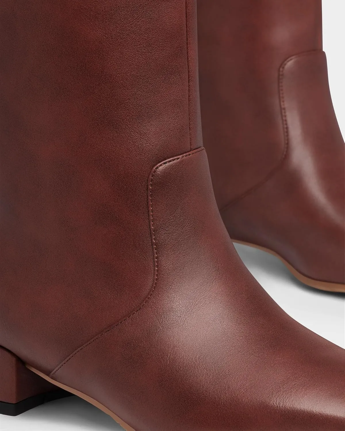 MUCCCUTE Knee High Boots - Boots for Women Square Toe Chunky Heels Tall Boots Pull-On PU Low Block Heel Long Boot