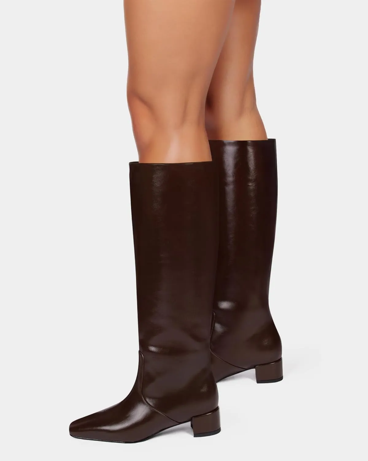 MUCCCUTE Knee High Boots - Boots for Women Square Toe Chunky Heels Tall Boots Pull-On PU Low Block Heel Long Boot