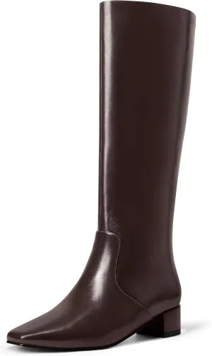MUCCCUTE Knee High Boots - Boots for Women Square Toe Chunky Heels Tall Boots Pull-On PU Low Block Heel Long Boot