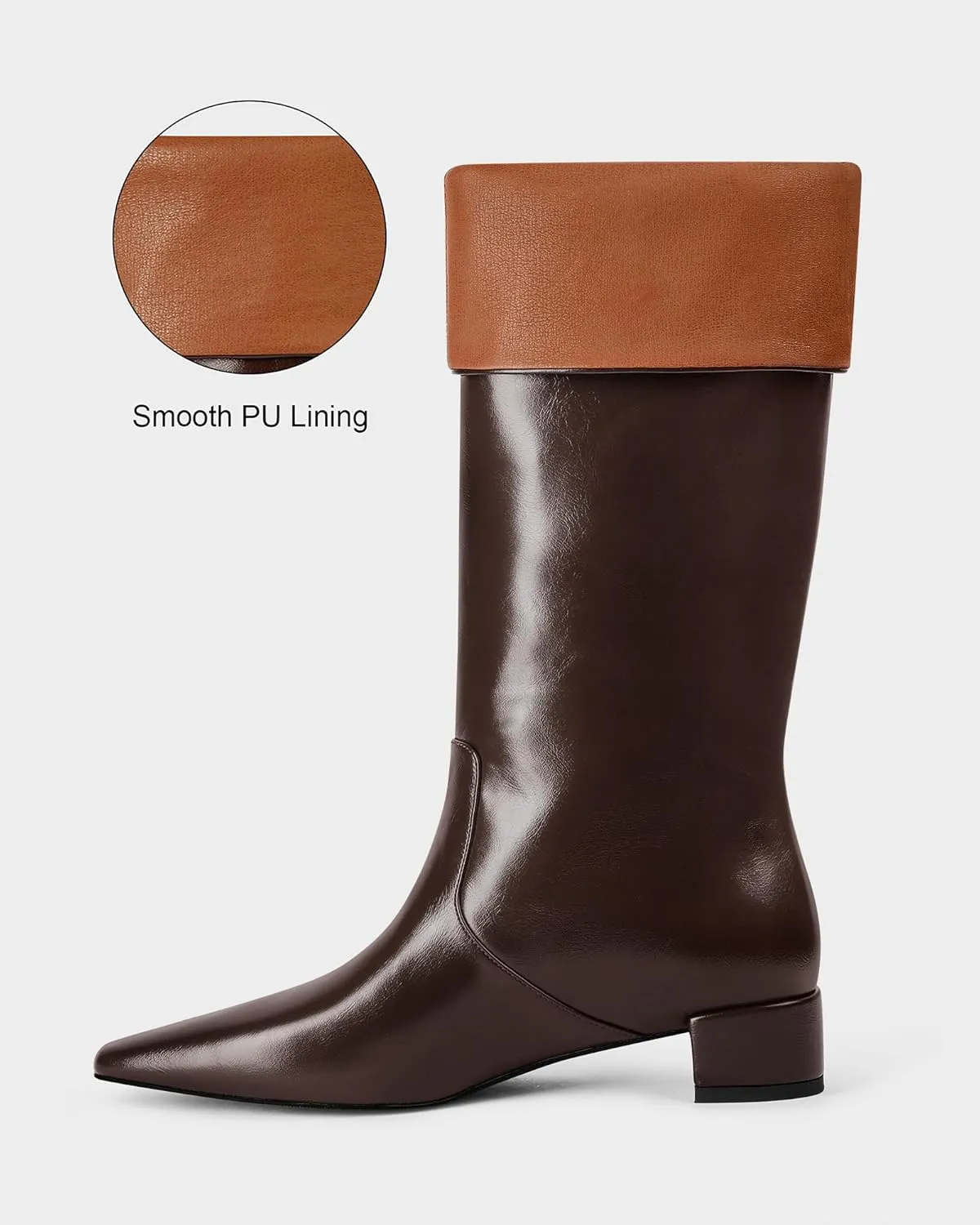 MUCCCUTE Knee High Boots - Boots for Women Square Toe Chunky Heels Tall Boots Pull-On PU Low Block Heel Long Boot