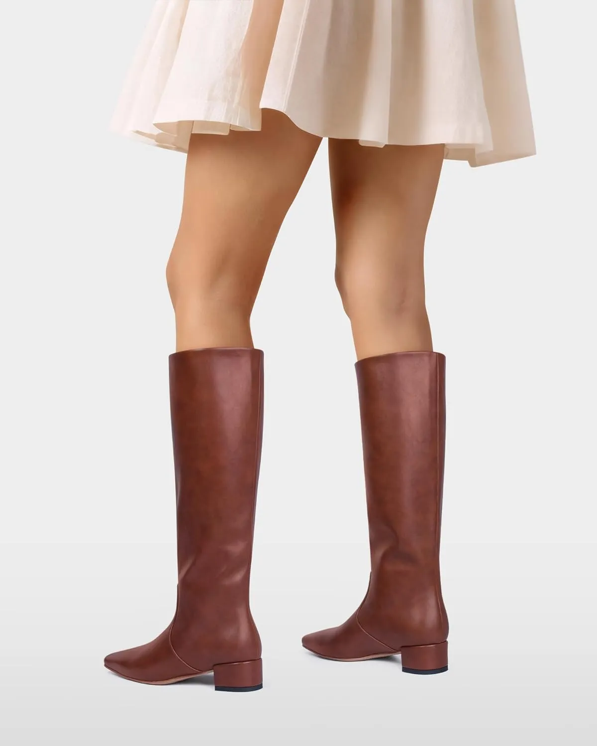 MUCCCUTE Knee High Boots - Boots for Women Square Toe Chunky Heels Tall Boots Pull-On PU Low Block Heel Long Boot