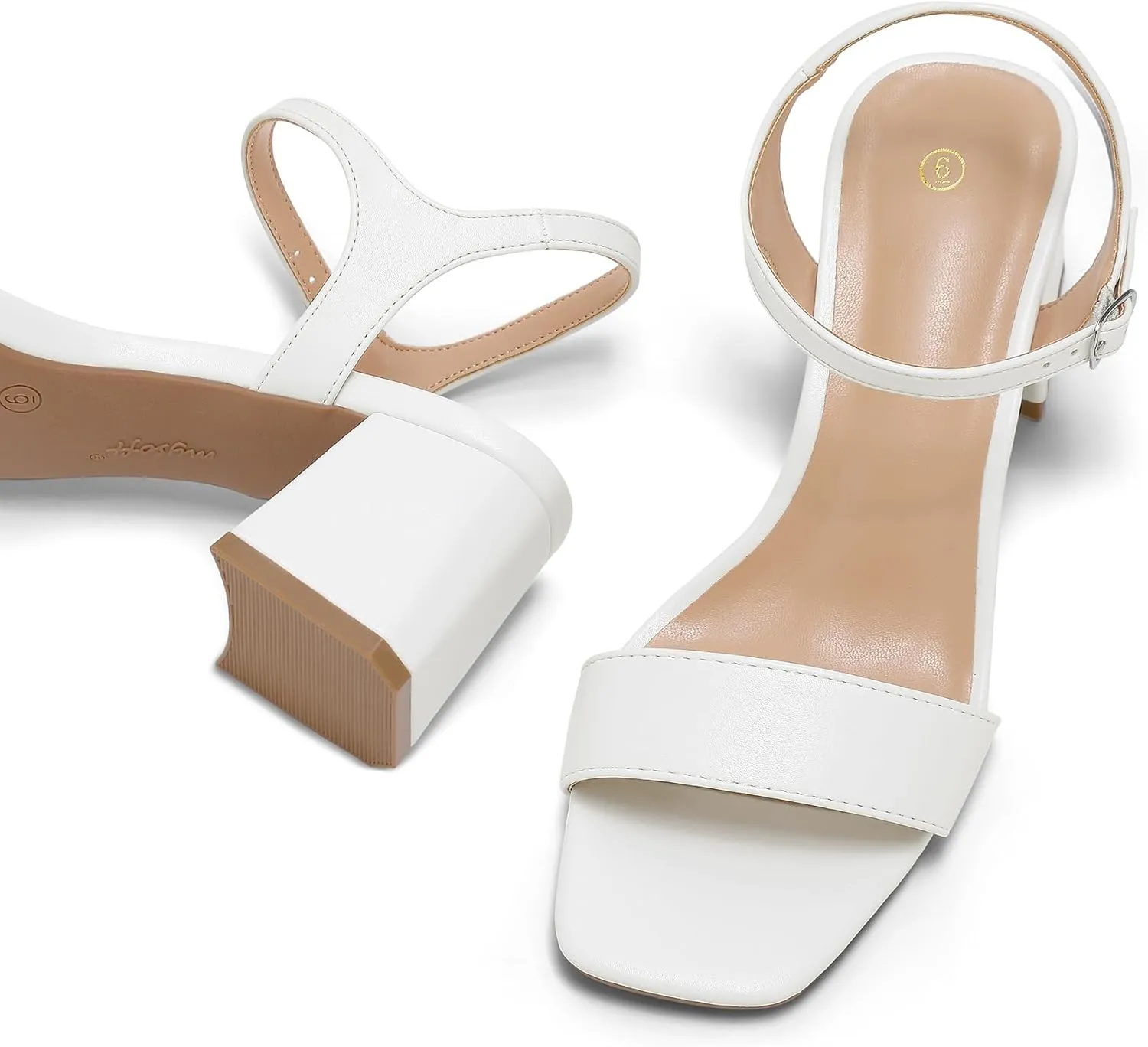mysoft Women's Chunky Block Low Heels Open Toe Ankle Strap Heeled Sandals Comfortable Square Toe Wedding Party Dress Pump Shoes