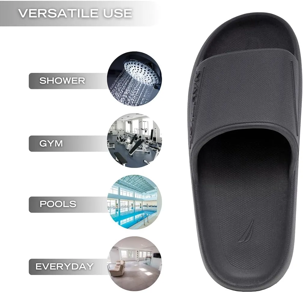 Nautica Men's Cushioned Slip-On Shower Slides – Lightweight EVA Foam Athletic Sandals for Pool, Beach, Gym, and Casual Wear