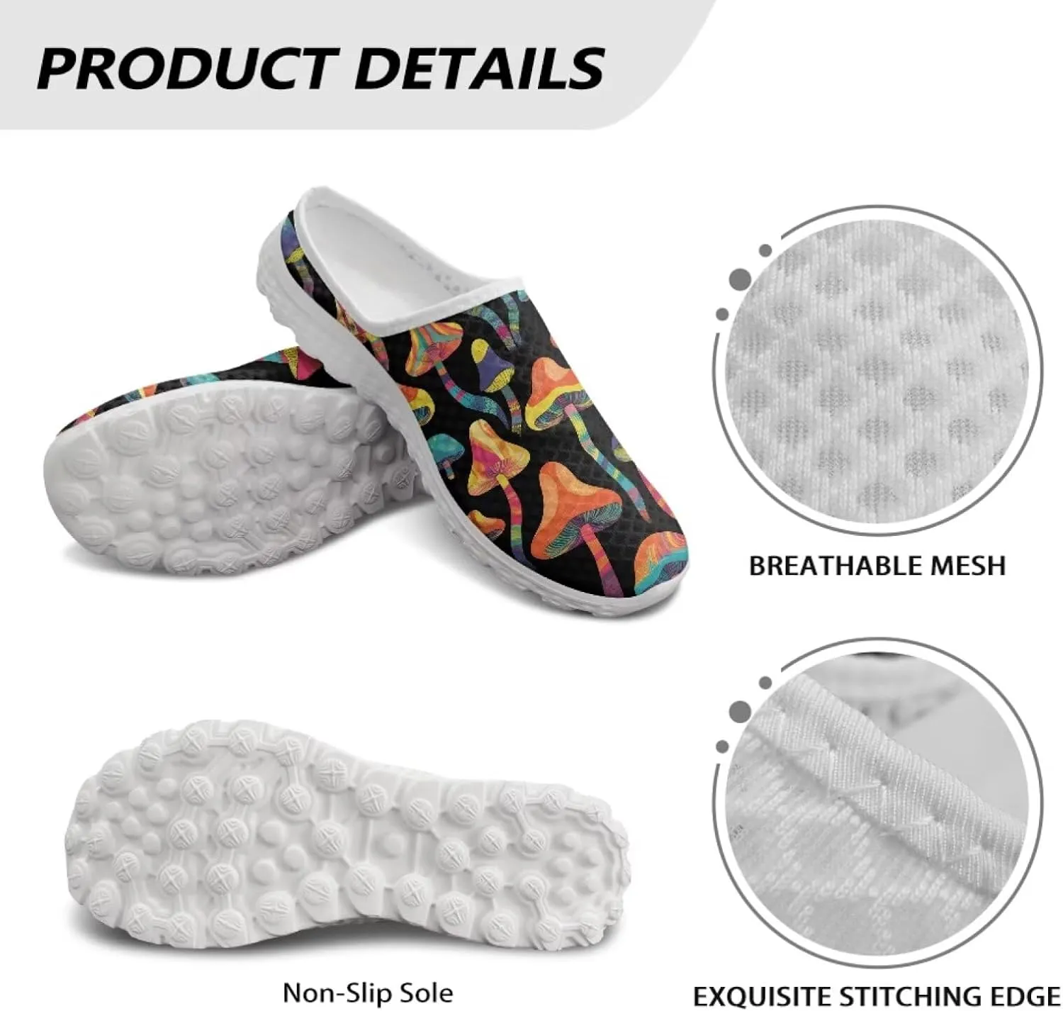 Novelty Mushrooms Women's Slip On Mule Sneakers Anti-Slip Walking Shoes with Elastic Thick Sole for Outdoor Indoor