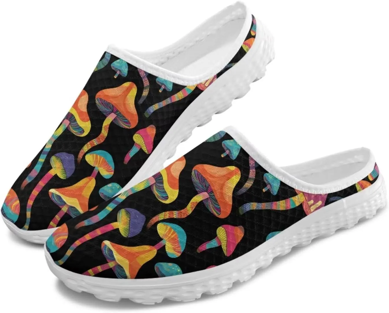 Novelty Mushrooms Women's Slip On Mule Sneakers Anti-Slip Walking Shoes with Elastic Thick Sole for Outdoor Indoor