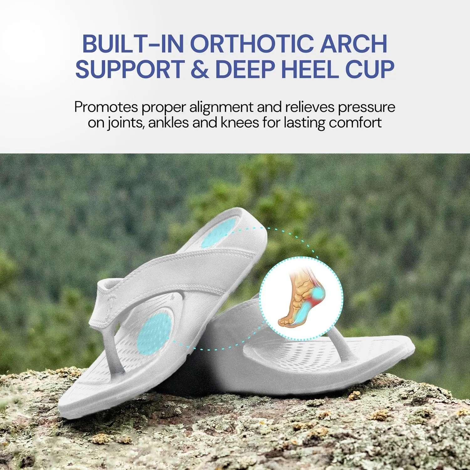 NUUSOL Unisex Cascade Flip Flops; Non-Slip Hiking/Plantar Fasciitis Footwear; Soft Cushion, Lightweight & Comfortable; Arch Support & Textured Footbed, Pain Relief for Joint, Neck & Back Injuries