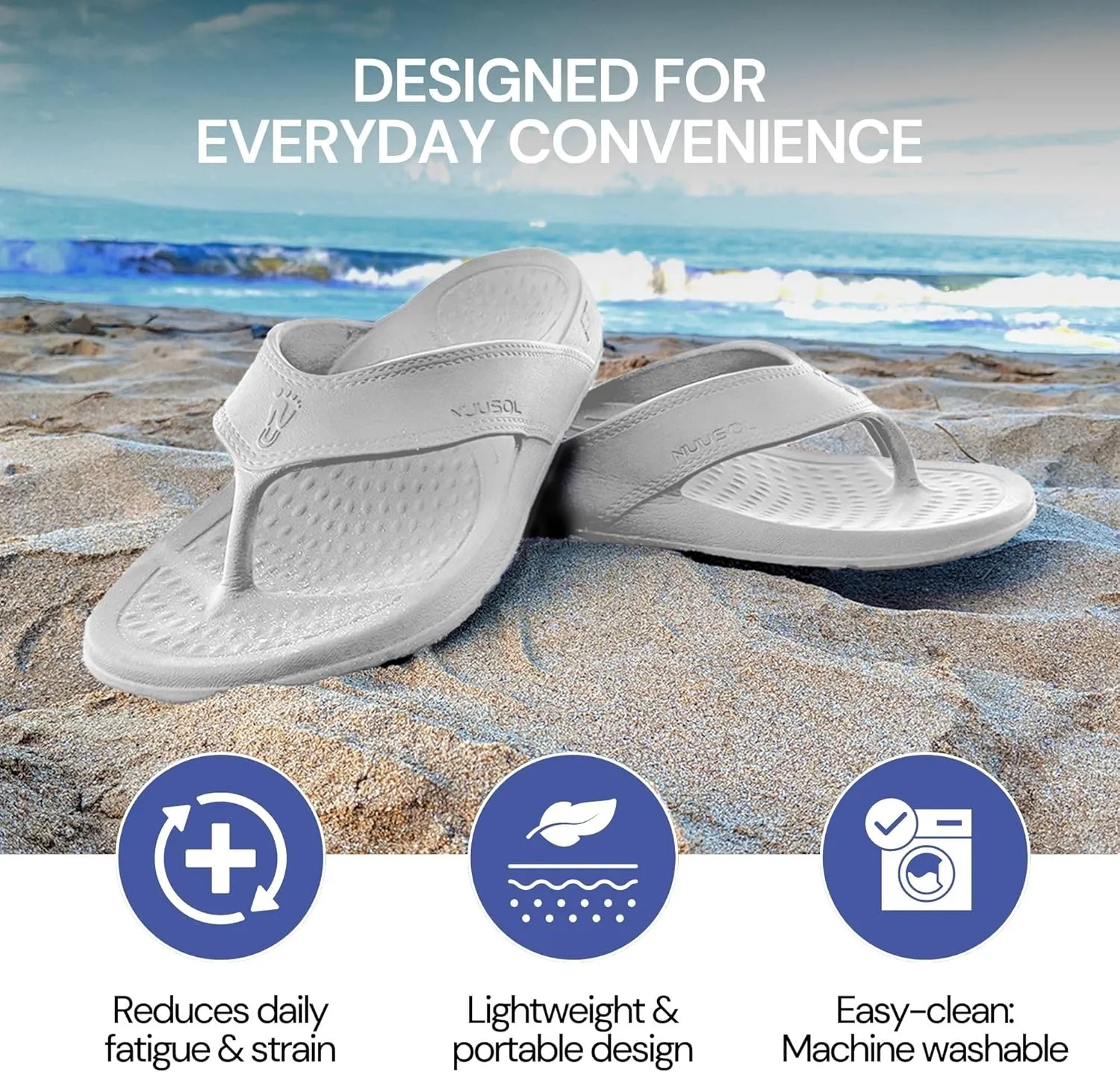 NUUSOL Unisex Cascade Flip Flops; Non-Slip Hiking/Plantar Fasciitis Footwear; Soft Cushion, Lightweight & Comfortable; Arch Support & Textured Footbed, Pain Relief for Joint, Neck & Back Injuries