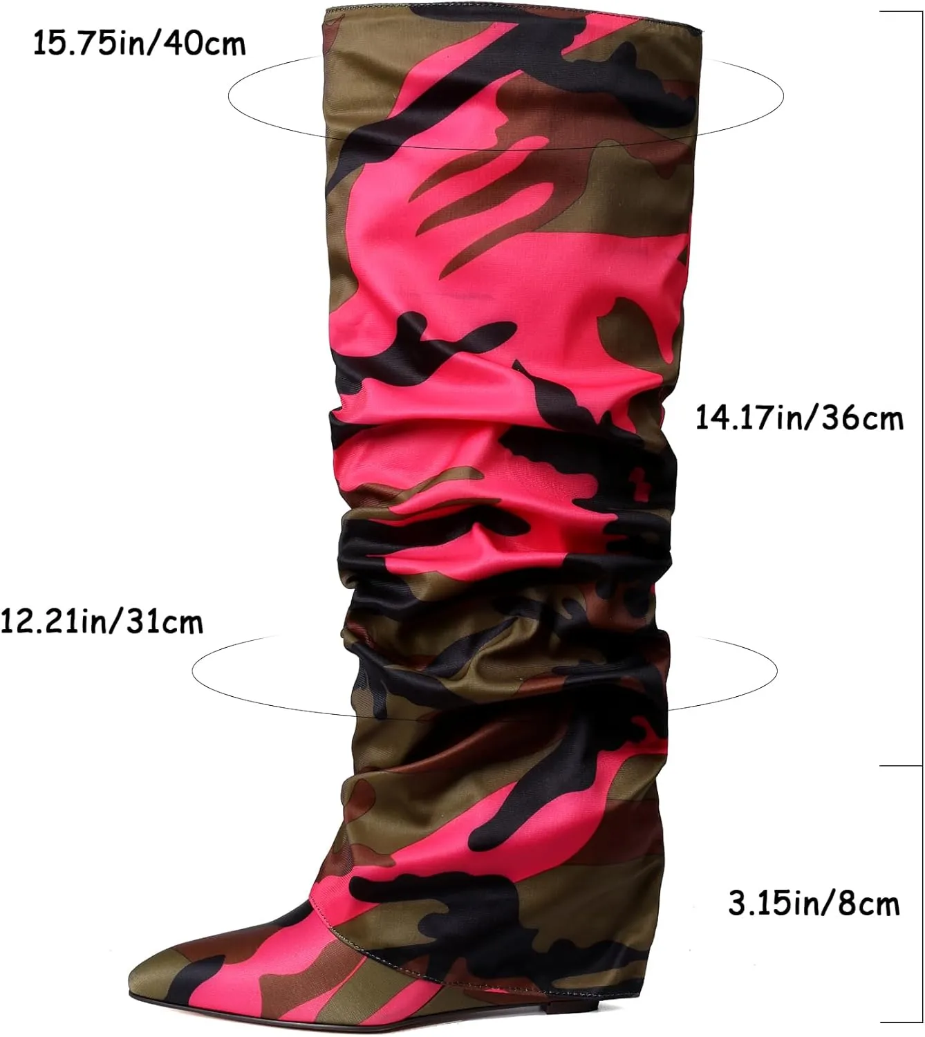 Oiamenne Women's Fold Over Boots Slouch Knee High Boots for Women Wedge Heel Pointed Toe Tall Boot, Wide Calf, Pull-on