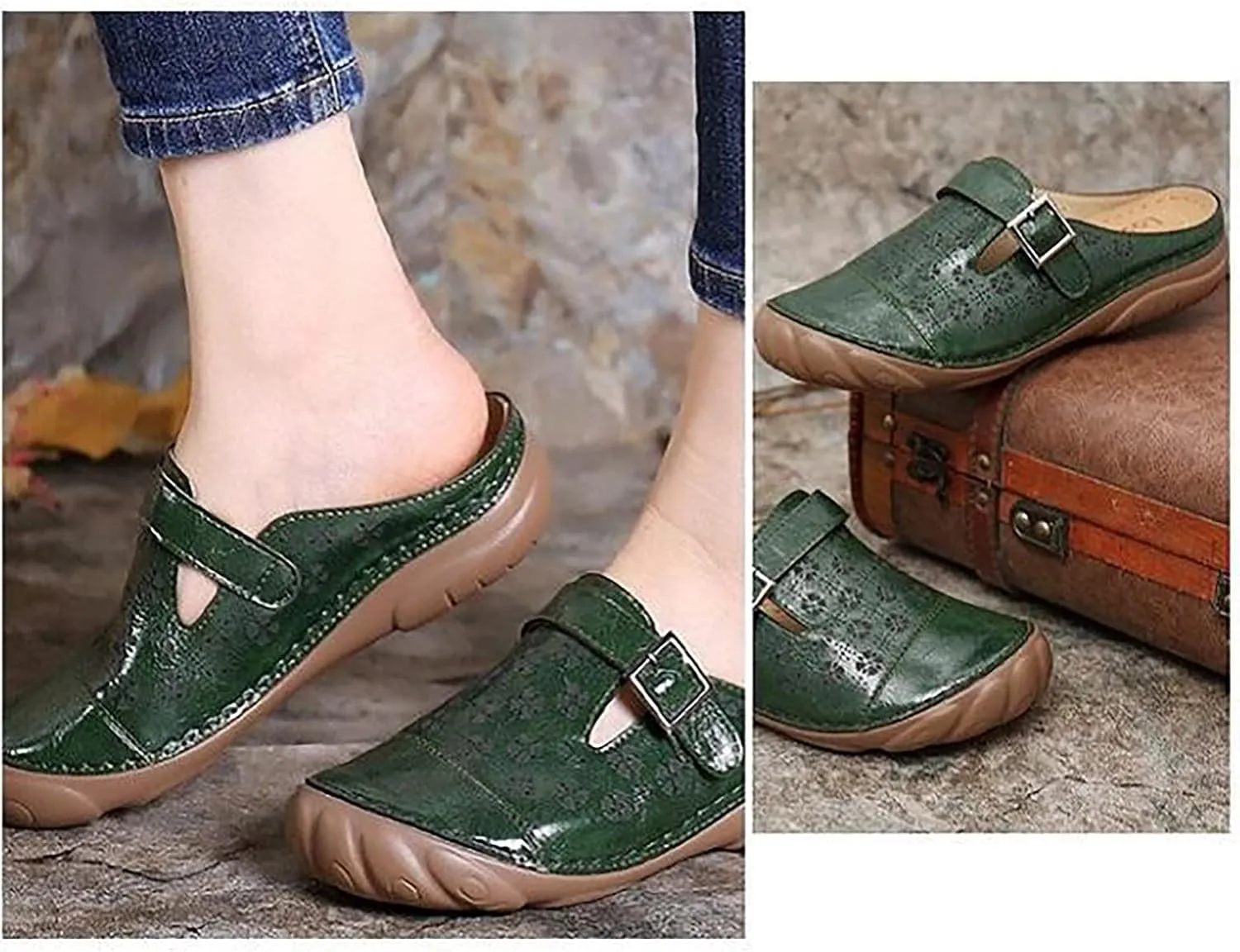 oiangi Clogs Sandals for Women with Arched Support Summer Comfortable Flower Hollow Closed Toe Slip-on Slippers Soft Breathable Outdoor Non-Slip Shoes